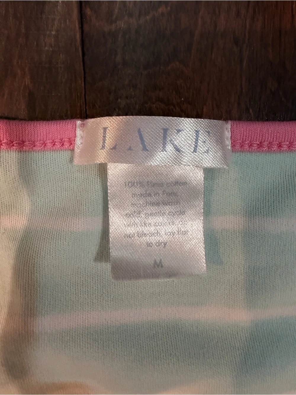 LAKE Light Mint Stripe Tank & Short Pajama Set with Pink Trim Pima Cotton Size M